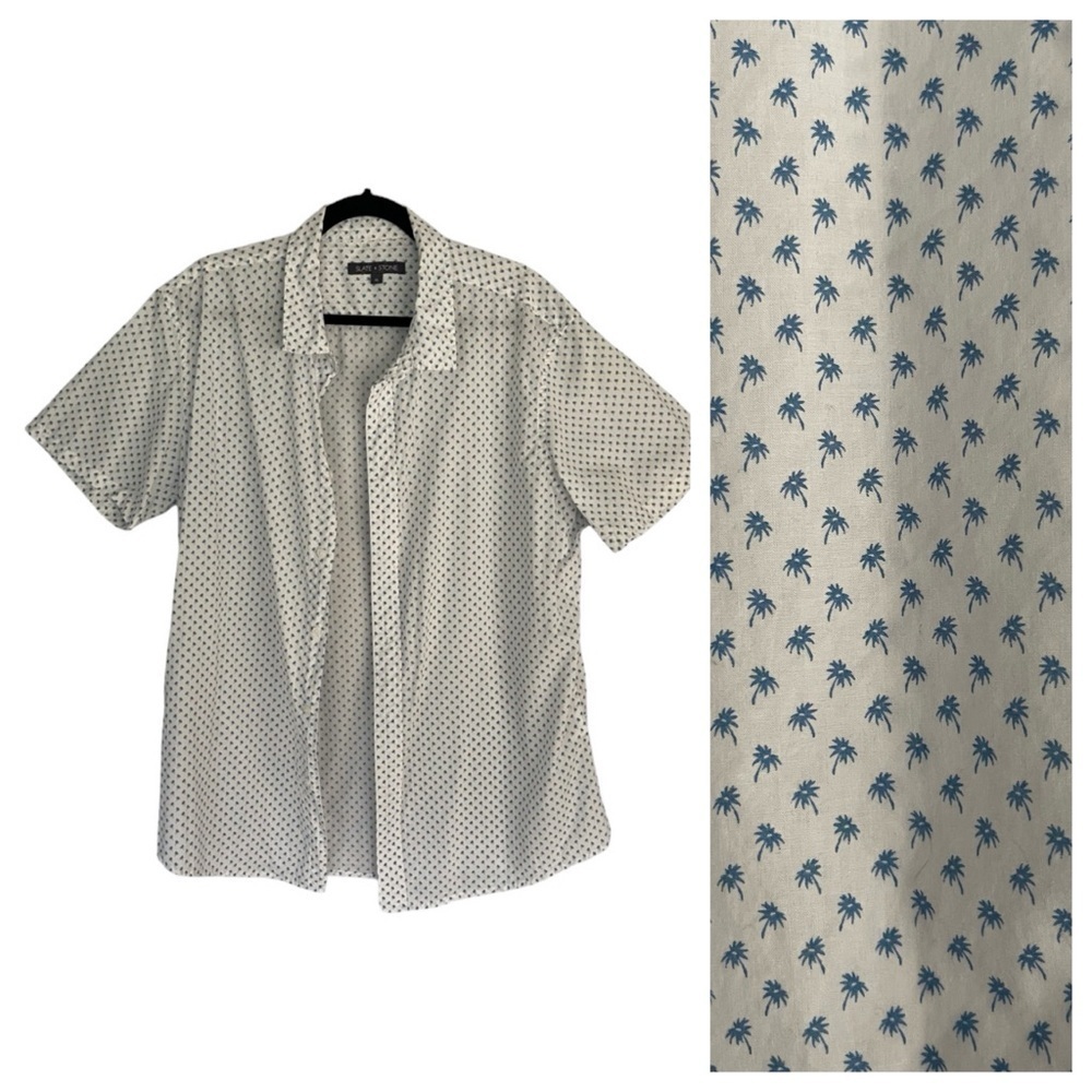 Slate & Stone 100% Cotton Button Front Palm Tree Print Shirt Short Sleeve